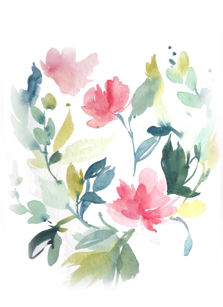 premier essai composition de fleurs à l'aquarelle