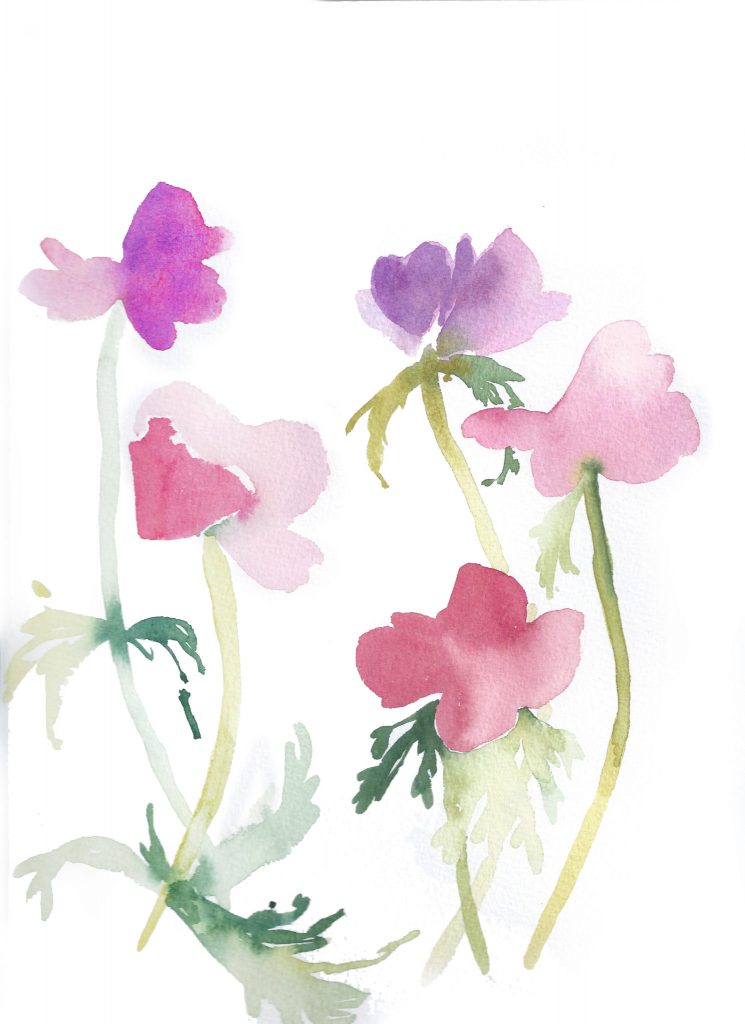 essai 1 entrainement délibéré avec fleurs à l'aquarelle