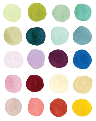 mélanges obtenus avec la palette du kit débuter l'aquarelle de Marie Boudon