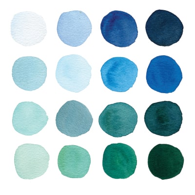 mélanges bleus avec les aquarelle du kit débutant
