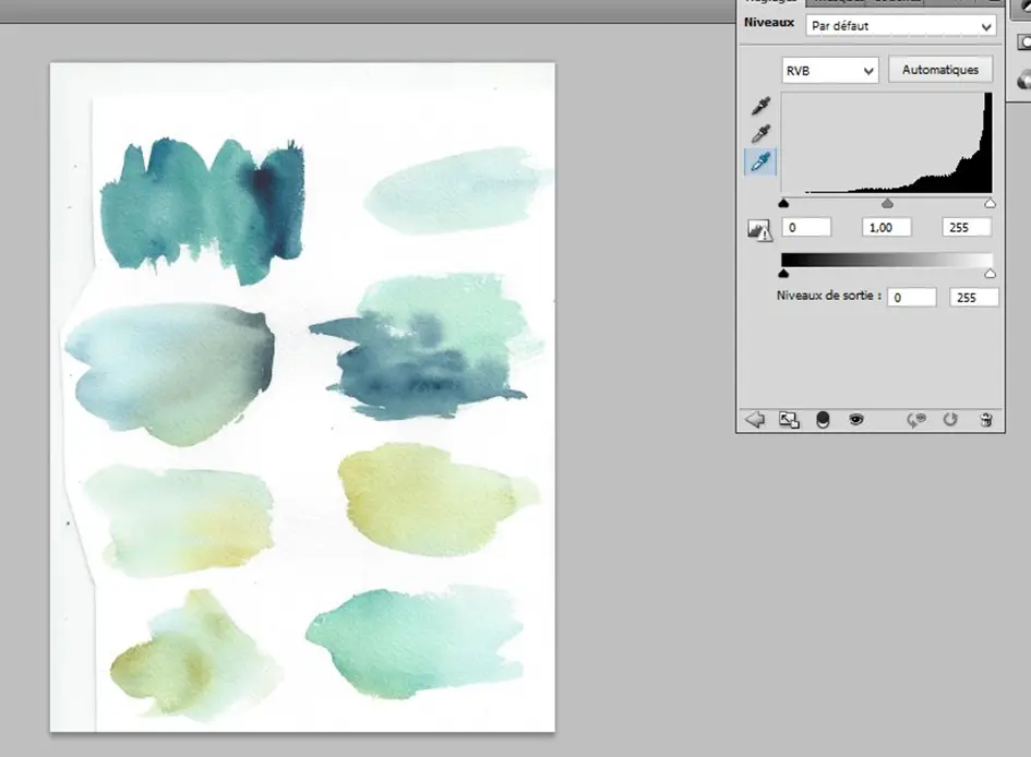 Numérisation dans Photoshop des fonds colorés à l'aquarelle une fois scannés