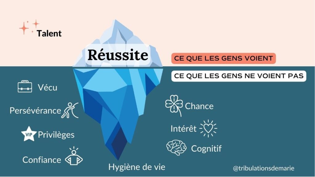 infographie qui représente toutes les composantes de la réussite parmi lesquels le talent n'est qu'une mini part