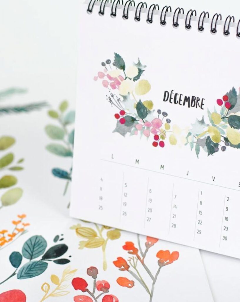 Création de calendrier avec des fleurs à l'aquarelle