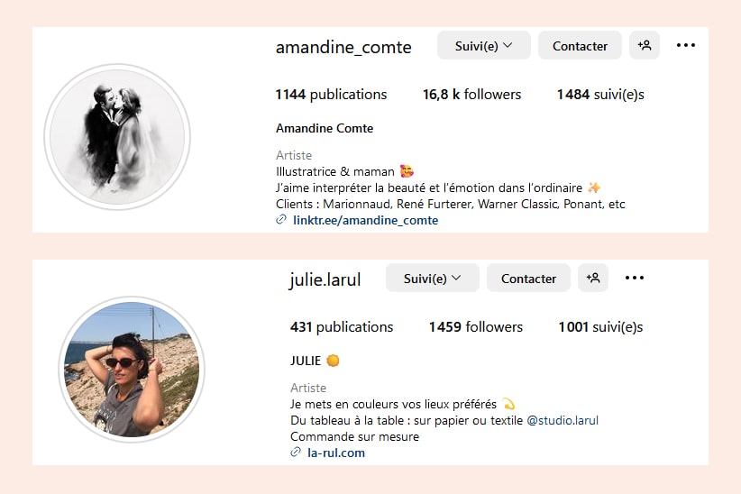 copie d'écran de bio instagram professionnelles