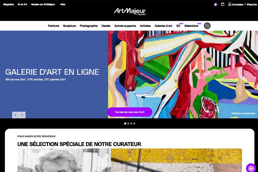 Page d'accueil de la galerie en ligne Artmajeur