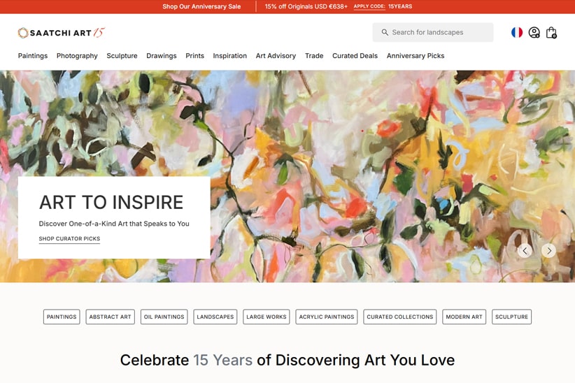 Page d'accueil de la galerie Saatchi Art