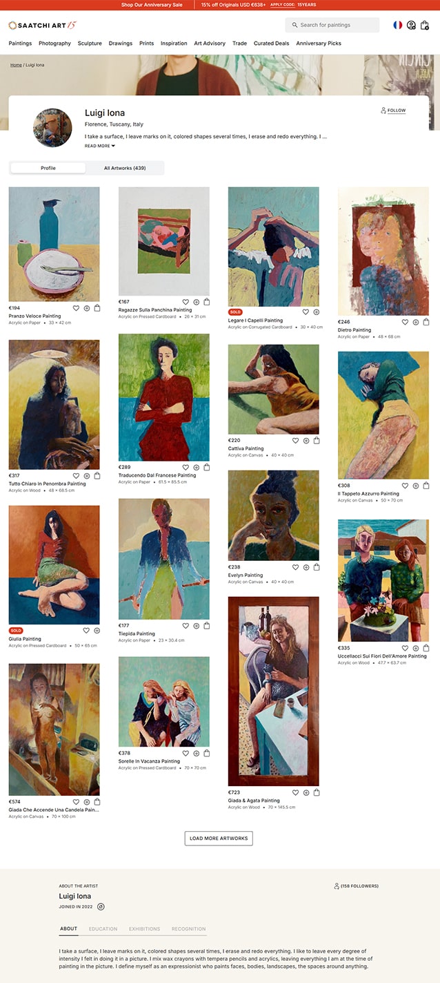 Profil de l'artiste Luigi Iona sur une galerie en ligne
