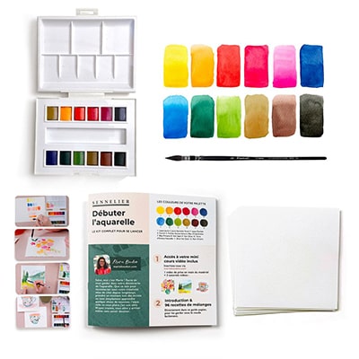 Kit débuter l'aquarelle avec palette, pinceau et papier