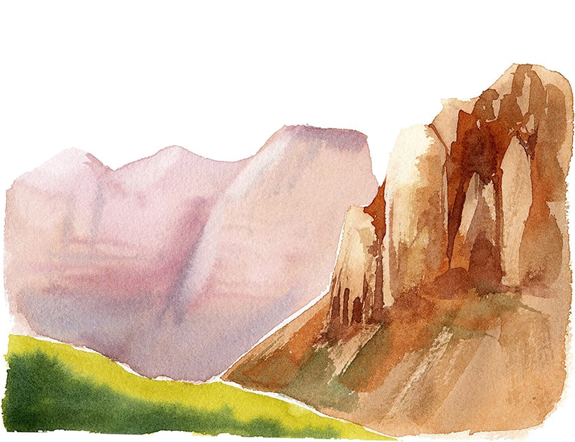 Paysage d'une montagne du désert américain à l'aquarelle