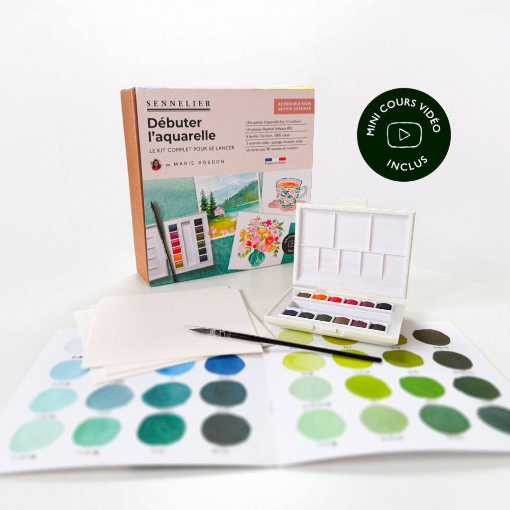 le kit débuter l'aquarelle avec palette, papier et pinceau