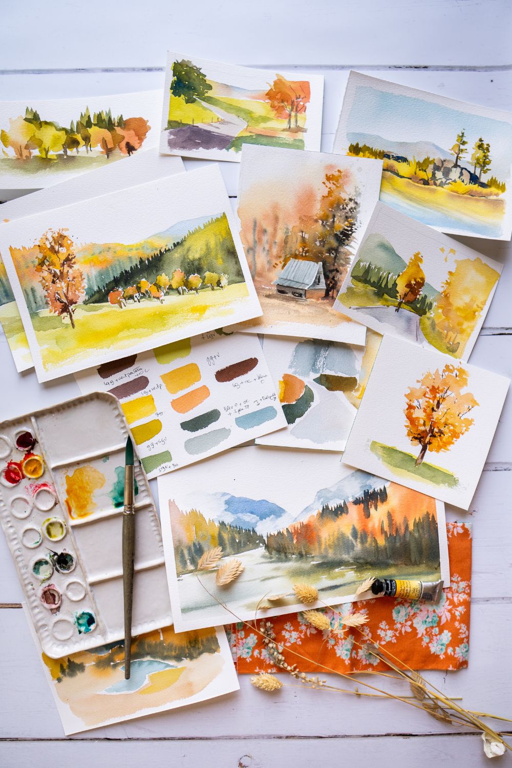Paysages d'automne à l'aquarelle