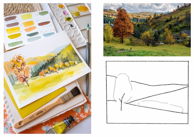 Paysage d'automne à l'aquarelle