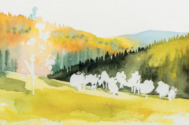 Paysage d'automne à l'aquarelle - Fluide de masquage