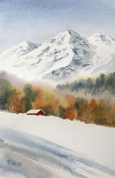 Inspirations d'hiver aquarelle : paysage enneigé réaliste