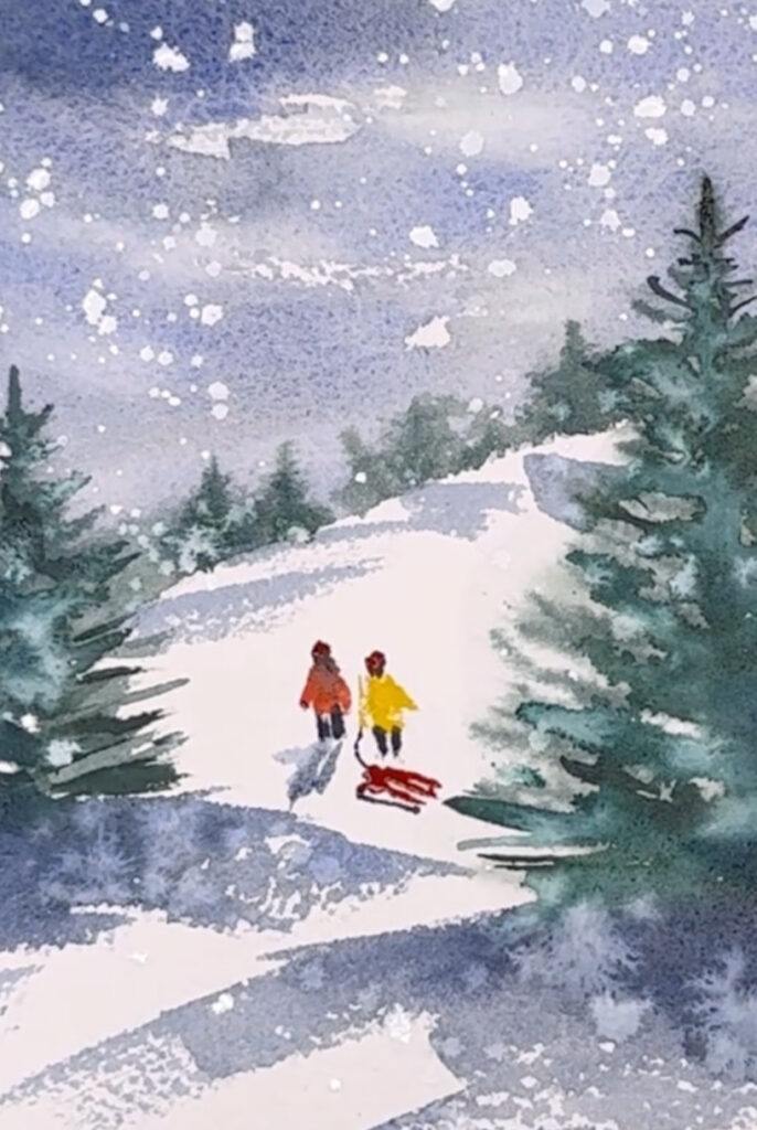 Personnages dans la neige