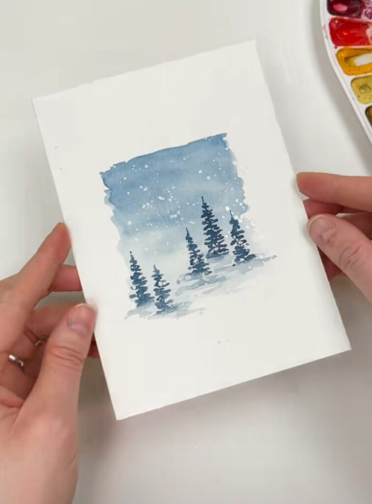 Inspirations d'hiver aquarelle : les sapins enneigés 