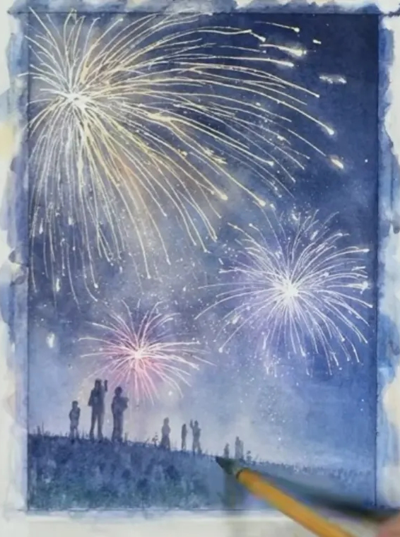Feux d'artifice à l'aquarelle