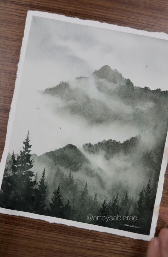 Carte de voeux à l'aquarelle - Paysage dans la brume 