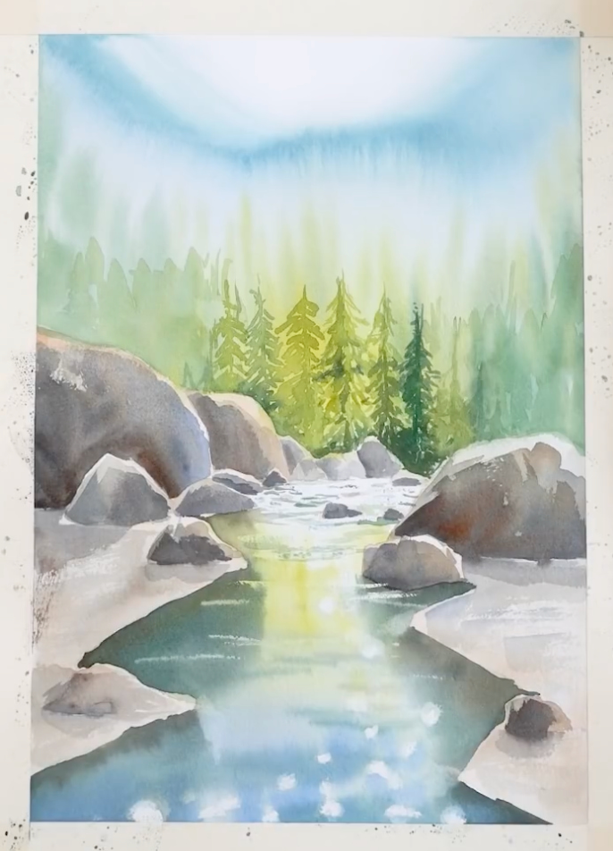 Dans quel ordre peindre un paysage : enlever le fluide de masquage 