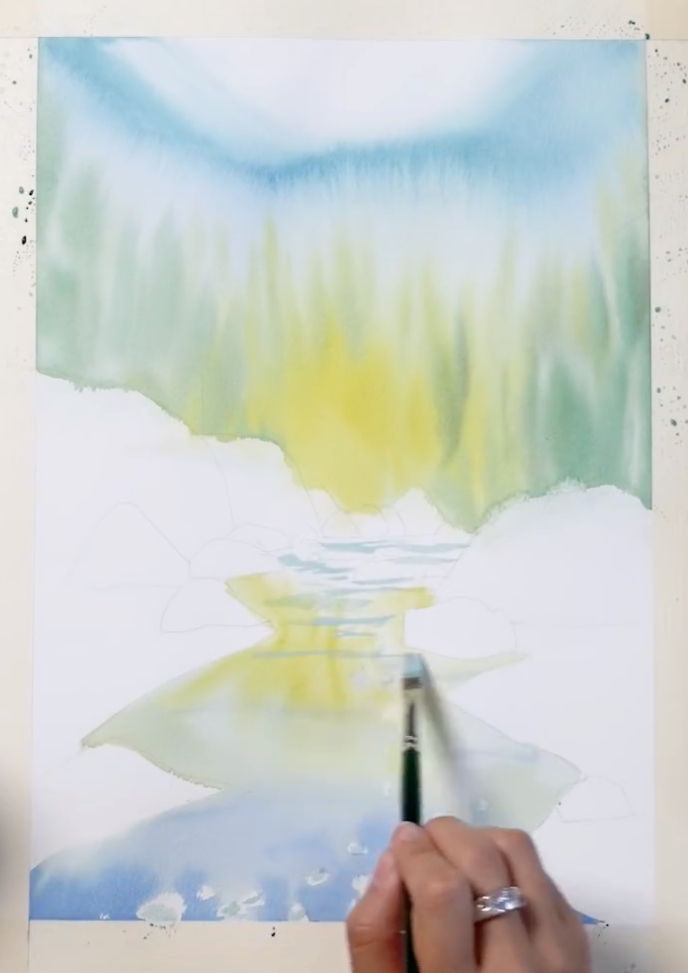 Dans quel ordre peindre un paysage : préserver les blancs avec du fluide de masquage