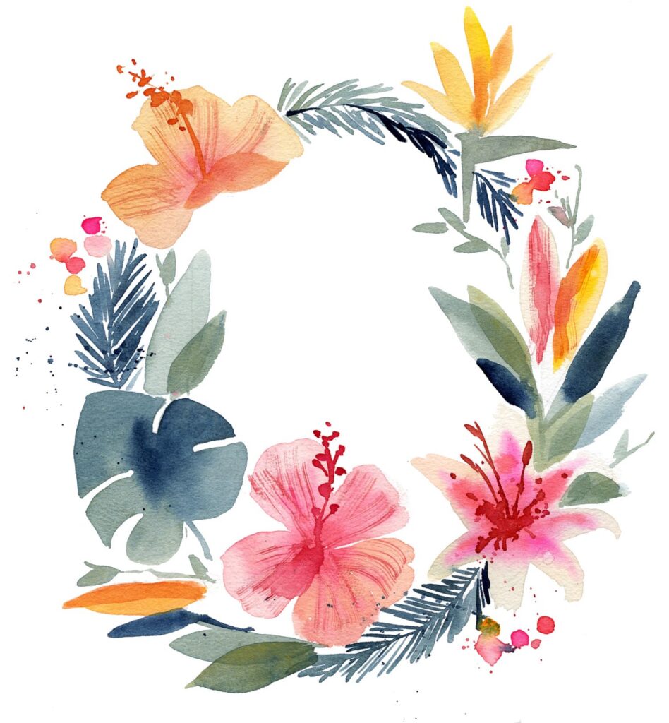 couronnes fleurs aquarelle inspiration tropicale
