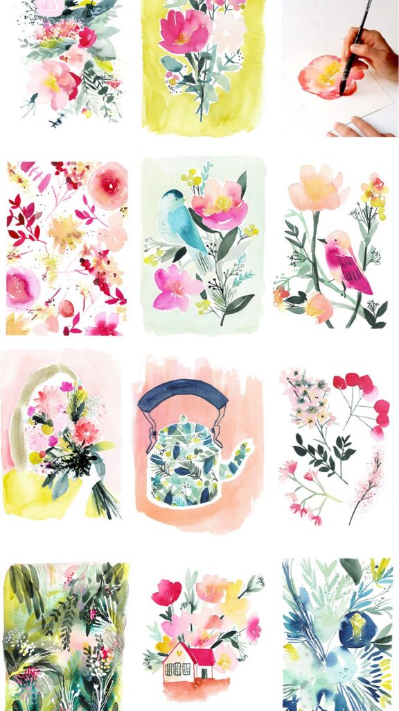Les 12 peintures de fleurs à l'aquarelle du stage Flower Booster de Marie Boudon en 2020