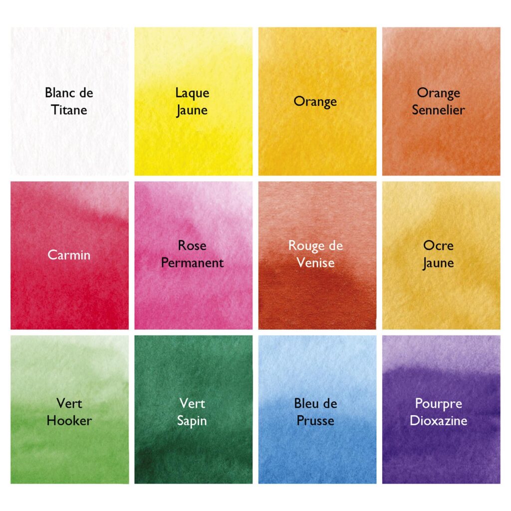 Couleurs du kit “Je peins mes cartes à l’aquarelle”